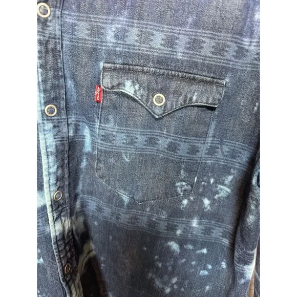 Levis Reworked Custom Tie Dye Denim Western Snap Shirt Bleach Wash XL Festival - Picture 5 of 12
